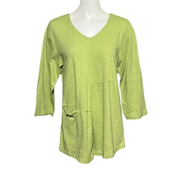 Habitat Clothes To Live In Size Large Tunic Top V-Neck T-Shirt Green Knit Pocket - Picture 1 of 8